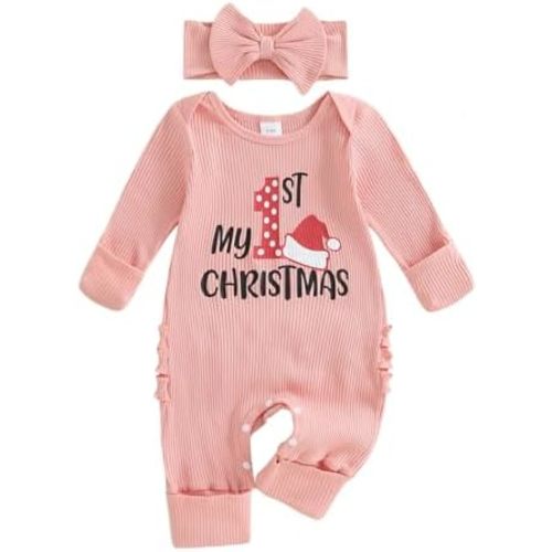 My First Christmas Baby Girl Outfit Christmas Tree Onesie Long Sleeve Romper Jumpsuit Newborn Clothes for Girls