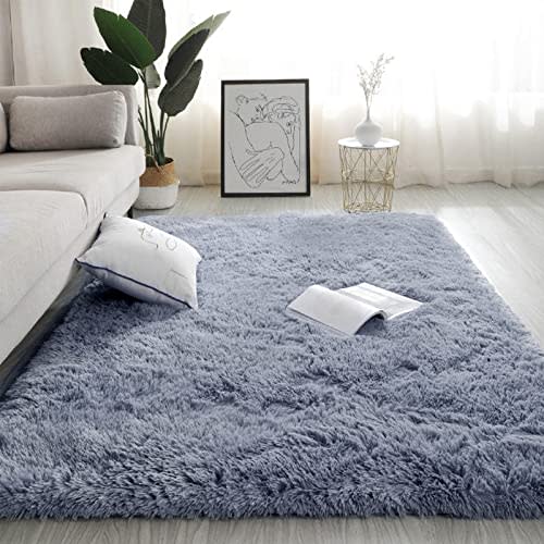 ROCYJULIN Area Rug 5x7 for Bedroom, Fluffy 5x7 Area Rugs for Living Room, Ultra Soft 5x7 Rug Non-Slip Shag Fuzzy Rug for Nursery, Kids, Girls, Boys, Greyish Blue