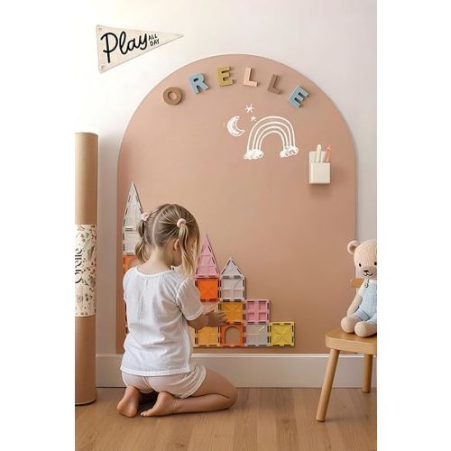 Orelle MagicWall | Magnetic Wall Decal Arch | Peel and Stick Magnetic Chalkboard for Wall | Kids Wall Decals | Playroom Essentials | Includes Chalk & Holder | Large | 31 x 39 | Mocha