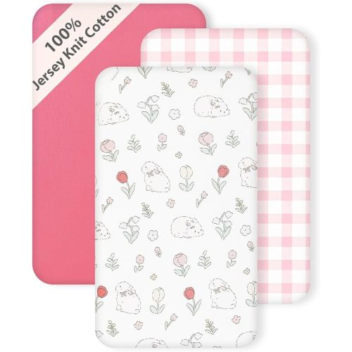 3 Pack Cotton Bassinet Sheets - 35"x21" for HARPPA, Larex 3 in 1, Besrey, Miclassic and Bellababy Baby Bassinet, Ultra Soft & Skin Friendly Bassinet Fitted Sheets, Pink Flower
