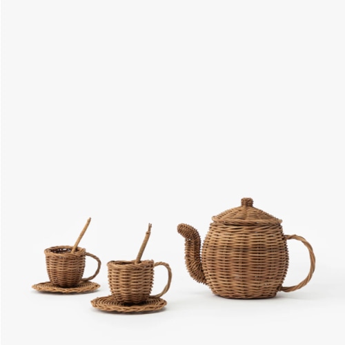 Woven Rattan Play Tea Set (Set of 7)