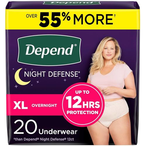 Depend Night Defense Adult Incontinence & Postpartum Bladder Leak Underwear for Women, Disposable, Overnight, Extra-Large, Blush, 20 Count, Packaging May Vary
