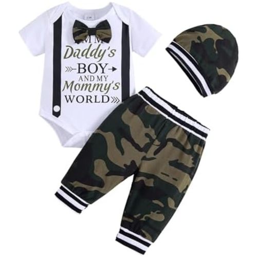 Baby Boy Clothes Newborn Boy Outfit Fall Winter Infant Letter Print Long Sleeve Romper Bodysuit Camouflage Pants