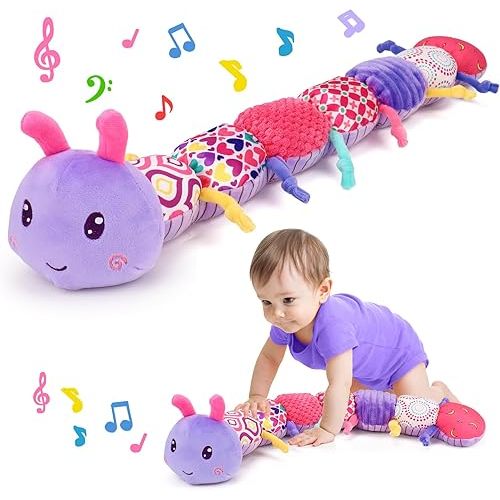 Baby Girl Toys 0-3-6 Months Musical Stuffed Animals Plush Caterpillar Toy with Crinkle Rattles Tummy Time Sensory Learning Toys for Infants 6-9-12 Months Newborn Girls Boys Essentials Shower Gifts