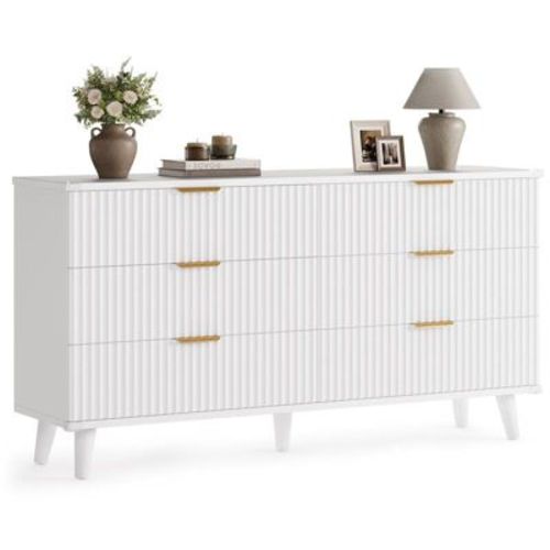 Gikpal 6 Drawer Dresser, Wooden Dressers for Bedroom, Fluted 53.2" Wide Modern Long Dresser TV Stand 6 Drawers for Bedroom, Home, Dinning, Living Room