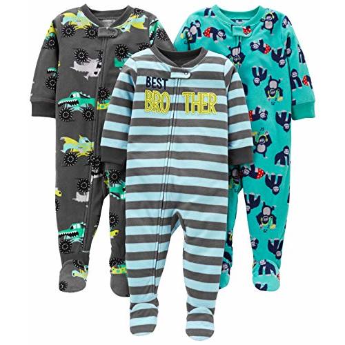 Simple Joys by Carter's Toddlers and Baby Boys' Loose-Fit Flame Resistant Fleece Footed Pajamas, Pack of 3