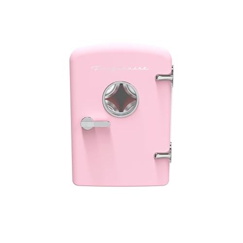 Frigidaire Retro Mini Personal Fridge Cooler, Holds up to 9 Cans, Portable for Car, Office, Bedroom, Dorm Room, or Cabin, Includes 110V AC and 12V DC cords - 11.8"D x 7.1"W x 10.1"H, Pink