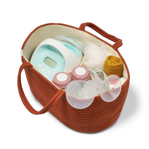 Natemia Rope Diaper Caddy Organizer – Nursery Storage Basket with 3 Compartments for Breast Pump Storage, Diapers, Wipes & Toys – Portable Tote and Gift Bag for Registry and Newborn Essentials