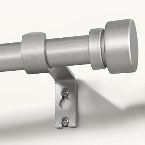 Lootkell Modern Silver Curtain Rods for Windows 66 to 120 Inches Adjustable Length Heavy Duty 1" Diameter Window Curtain Rod with Decorative Finials for Outdoor Bedroom Kitchen Living Room