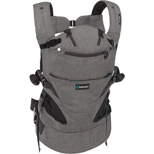 Contours Baby Carrier Newborn to Toddler | Journey 5 Position Convertible Easy-to-Use Baby Carrier with Pockets for Men and Women, Face in, Face Out, Front, Back & Hip (8-45 lbs) - Carbon Gray