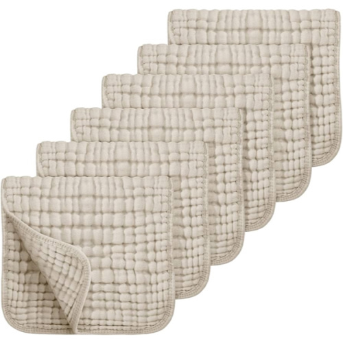 Looxii Muslin Burp Cloths 6 Pack - 20" x 10" - Ultra Soft & Absorbent, 6-Layer 100% Cotton for Spit Up & Drool- Gentle Neutral Burping Cloths, Baby Newborn Essentials Gifts for Boys Girls, Apricot