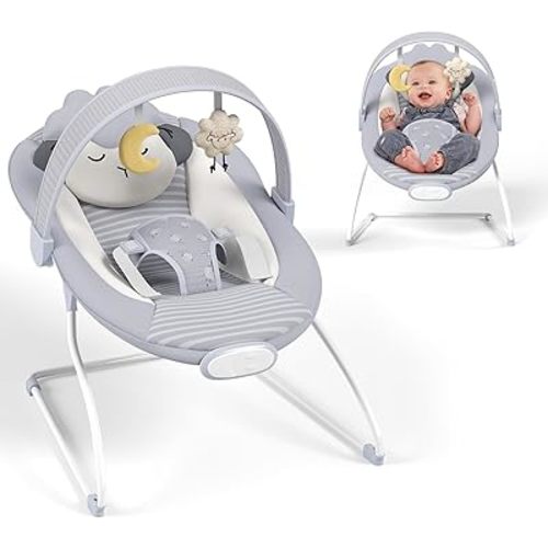 Baby Bouncer Seat, Portable Baby Bouncer with Motion and Music for Infants 0-6 Months, 6-20 lbs (Gray)
