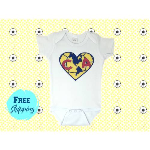 CLUB AMERICA Futbol Soccer Heart Shape Logo Baby Bodysuit Outfit Onesie America Corazon Panalero para Bebe Americanista Unisex