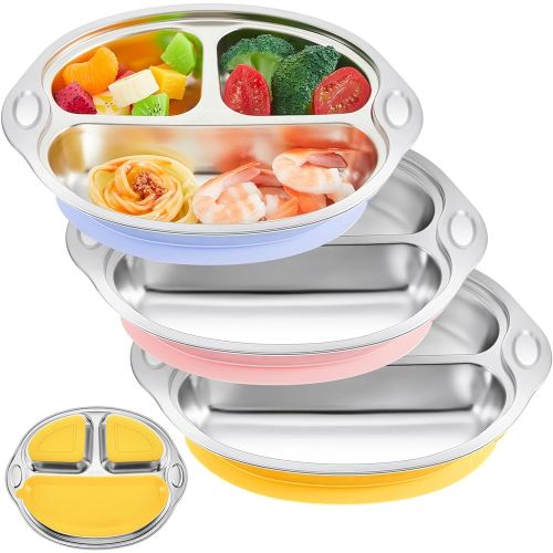 Amazon.com: Hushee 3 Pcs Stainless Steel Suction Plates for Baby Divided Plates for Babies 3 Colors Toddler Baby Plates with Suction for Kids Feeding Supplies, Dishwasher Safe, 9.8 x 7.9 Inches : Baby