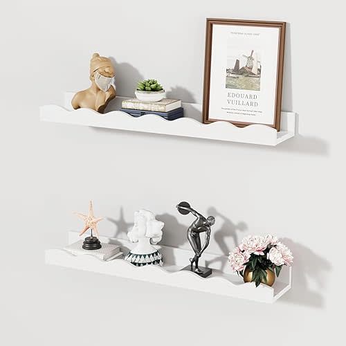 Floating Shelves for Wall Bathroom Set of 2 Wall Mounted Modern White Nursery Wood Shelves with Lip Display Picture Ledge Shelf Farmhouse for Bedroom Wall Decor Living Room Kitchen,15.74×4.7×2.1 Inch