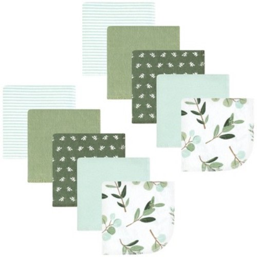 Hudson Baby Infant Girl Flannel Washcloths, Eucalyptus 10Pk, One Size