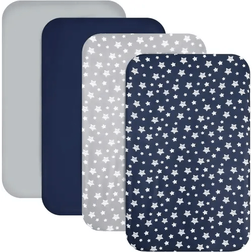 Mini Portable Crib Sheets for Boys (38" X 24") 4 Pack, Compatible with Dream on Me, Delta Porta Crib and Arms Reach Ideal Cosleeper
