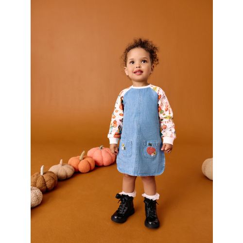 Pumpkin Print Raglan Denim Dress (3mths-8yrs)