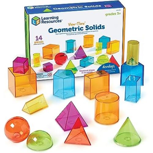 Learning Resources View-Thru Geometric Solids,14 Pieces, Ages 8+, Geometry Helper, Back to School Supplies,Teacher Supplies for Classroom