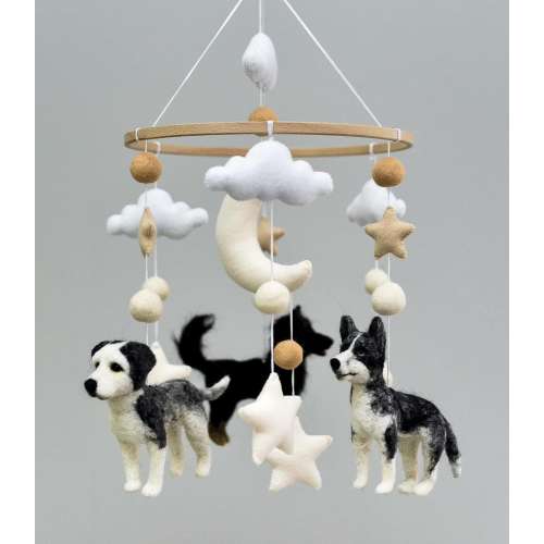 Custom dog mobile Baby mobile dog Pets nursery decor Handmade felt crib mobile Baby shower gift Neutral animals mobile