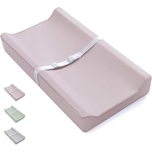 Blissful Diary Vegan Leather Baby Changing Pad with Waterproof & Wipe-Clean PU Cover, Standard Size Cozy Diaper Changing Pad for Dresser and Table, Taupe