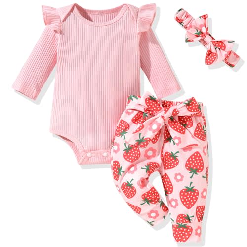 Aalizzwell Preemie Newborn Infant Baby Girls Clothes Ribbed Romper Bodysuit Pants Set Fall Winter Outfits