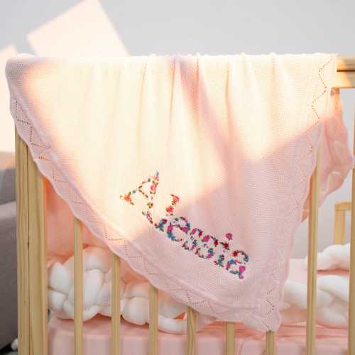 Personalized Embroidered Baby Blanket, Name Baby Blanket, Flower Baby Blanket, Baby Knit Blanket, Newborn Gift, Baby Girl, First Birthday
