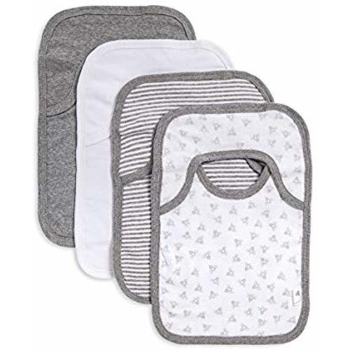 Burt's Bees Baby - Bibs, 4-Pack Lap-Shoulder Drool Cloths, 100% Organic Cotton with Absorbent Terry Towel Backing (Heather Grey) - Heather Grey Prints