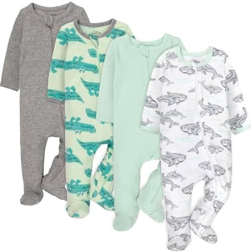 Baby Essentials Boys 4 Piece Patterned & Solid Pack Footies