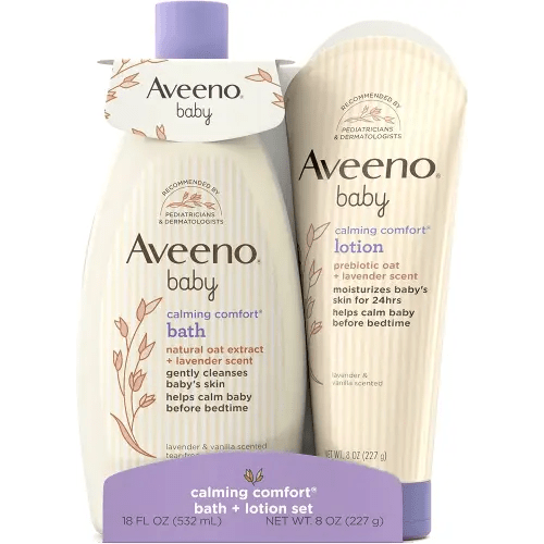 Aveeno Baby Calming Comfort Bath & Lotion Set, Nighttime Baby Skin Care Products with Natural Oat, Lavender & Vanilla Scents, Paraben-, Phthalate- & Phenoxyethanol-Free, 2 Items