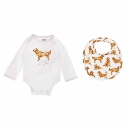 Golden Dog Bodysuit and Bib Set | Mud Pie