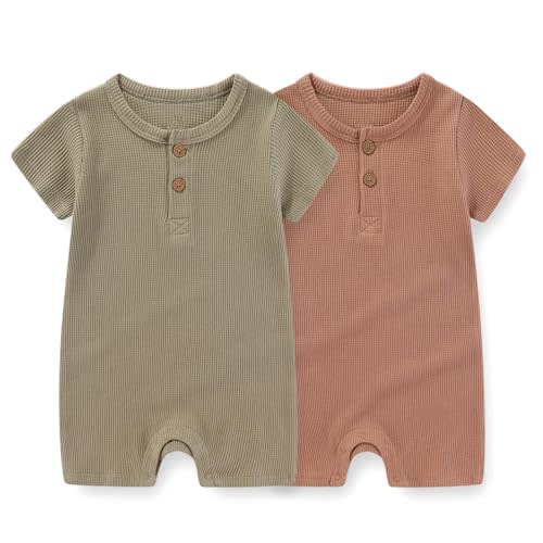 JELYLOVE Unisex Short Sleeve Baby Romper 2 Pack Cotton Solid infant Boy Girl Jumpsuits Soft New Born Clothes