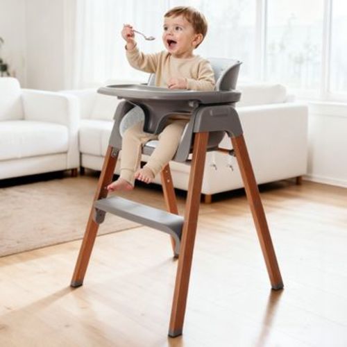AmourLil 4-in-1 Convertible High Chair for Babies & Toddlers, Adjustable Height with Dishwasher-Safe Tray, Easy-Clean Design, Beige (Grey)