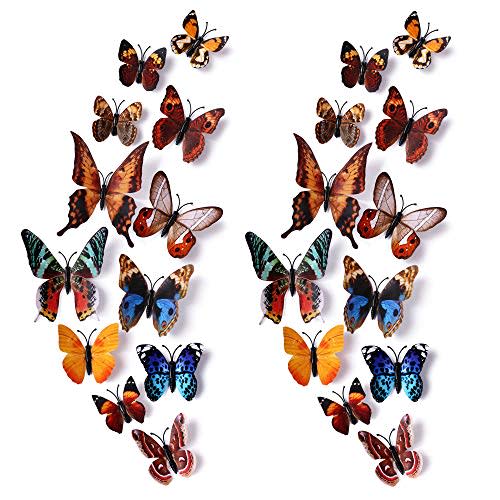 24pcs 3D Vivid Special Man-Made Lively Butterfly Art DIY Decor Wall Stickers Decals Nursery Decoration, Bathroom Décor, Office Décor, 3D Wall Art, 3D Crafts for Wall Art Kids Room Bedroom