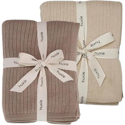 Knit Baby Blanket – Organic Cotton - Swaddle Blanket – Baby Blankets for Girls, Baby Blankets for Boys 30" x 40" Soft Blanket Receiving Blanket for Boys and for Girls 2-Pack (Fog/Mochachino)