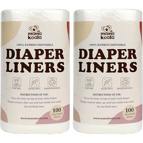 Mama Koala Disposable Natural Diaper Liners for Cloth Diapers, 200 Sheets (2 Pack)