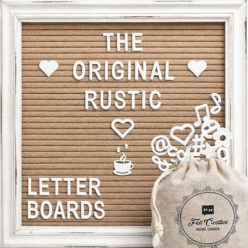 Cappuccino Felt Letter Board Back to School Sign with Rustic Wood White Frame - Farmhouse Letter Board Sign with Stand - Baby Announcement 10x10 Felt Board Changeable Message Board with 350 Letter Set