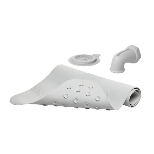 Ubbi Bath Drain Cover, Spout Guard & Bath Mat Bundle, Baby and Toddler Bath Time Accessories, Gray