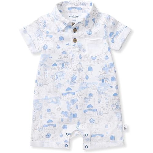 Burt's Bees Baby "Santorini" Baby Boys Romper, 100% Organic Cotton, One-piece Outfit Boy Clothes for Sizes Newborn to 24 Months
