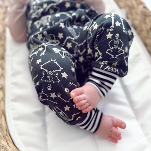 Skeleton Halloween Organic Dungarees | Kids Unisex Romper | Baby Dungarees