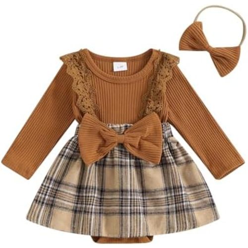 Douhoow Infant Baby Girl Romper Dress Baby Girl Ruffle Romper Festival Clothes Fall Winter Outfits with Headband