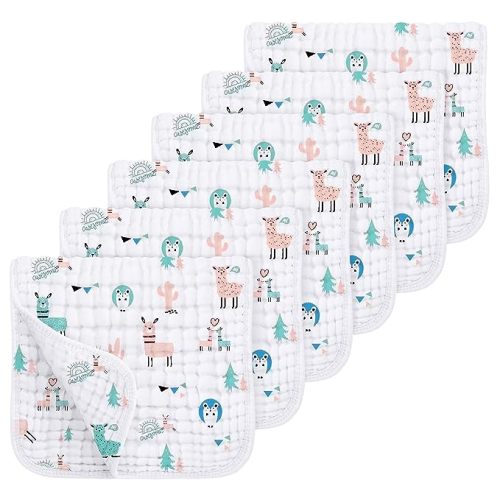 Looxii Muslin Burp Cloths 100% Cotton Muslin Cloths Large 20''x10'' Extra Soft and Absorbent 6 Pack Baby Burping Cloth for Boys and Girls (Alpaca)
