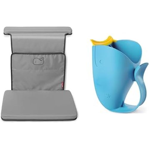 Skip Hop Baby Bath All-in-One Elbow Saver and Kneeler with Tear-free Waterfall Rinser Cup, Grey and Blue