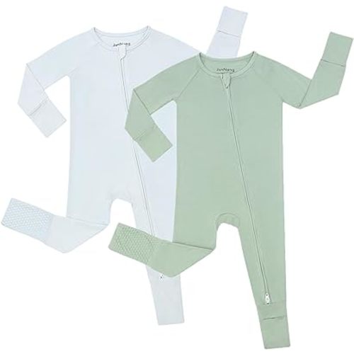 JunNeng Rayon of Bamboo Baby Sleeper with Mittens Cuffts Feet & Non-Slip Design, 2 Way Zipper Pjs Sleep'N Play Romper