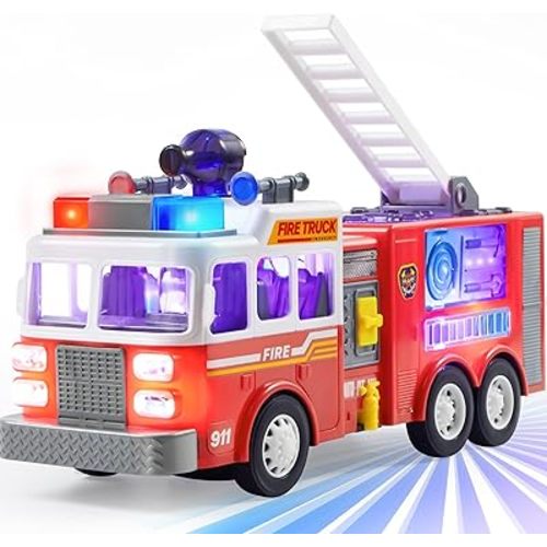 JOYIN LED Fire Truck Toy for Toddlers - LED Projections & Sirens, Bump and Go Fire Engine Trucks with Mode Switch & Volume Control, Boys&Girls Firetruck, Kids Birthday