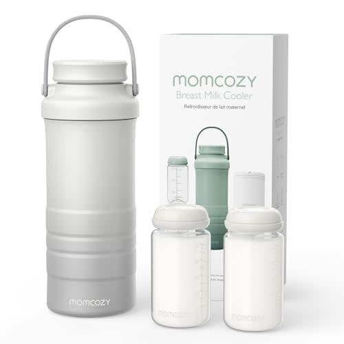 Momcozy 22oz Portable Breast Milk Cooler for Outdoor, Life Saver with 360° Total Cooling for 24 Hours, Larger Capacity Travel Breastmilk Chiller with 2pcs Baby Bottles for Breastmilk Storage, Cream