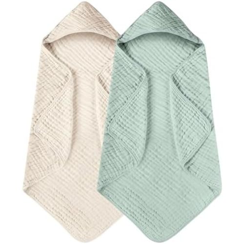 Yoofoss Hooded Baby Towels for Newborn 2 Pack 100% Muslin Cotton Baby Bath Towel with Hood for Babies, Infant, Toddler and Kids, Large 32x32Inch, Soft and Absorbent Newborn Essential