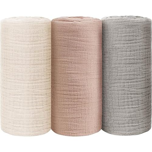 Baby Swaddle Blanket Neutral - Lightweight and Breathable Muslin Swaddles for Newborns - Receiving Blanket for Baby Boys and Girls (pinkgrey, 3pack)