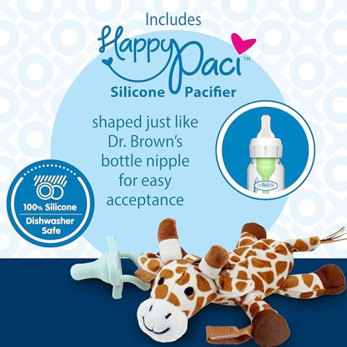 Dr. Brown's Lovey Pacifier and Teether Holder, 0 Months Plus, Giraffe with Blue Pacifier