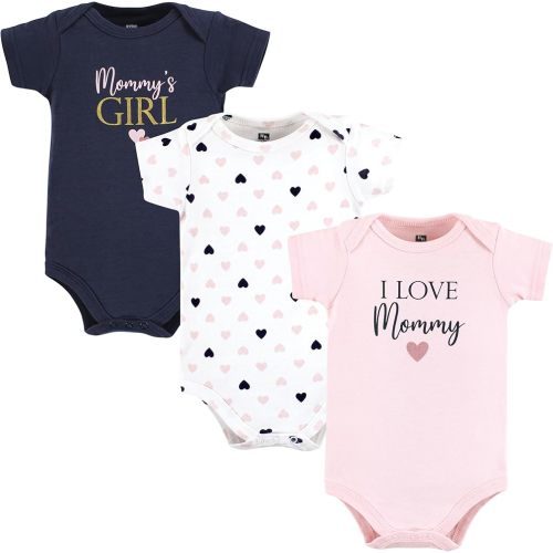 Hudson Baby Unisex Baby Cotton Bodysuits, Girl Mommy Pink Navy, 3-6 Months